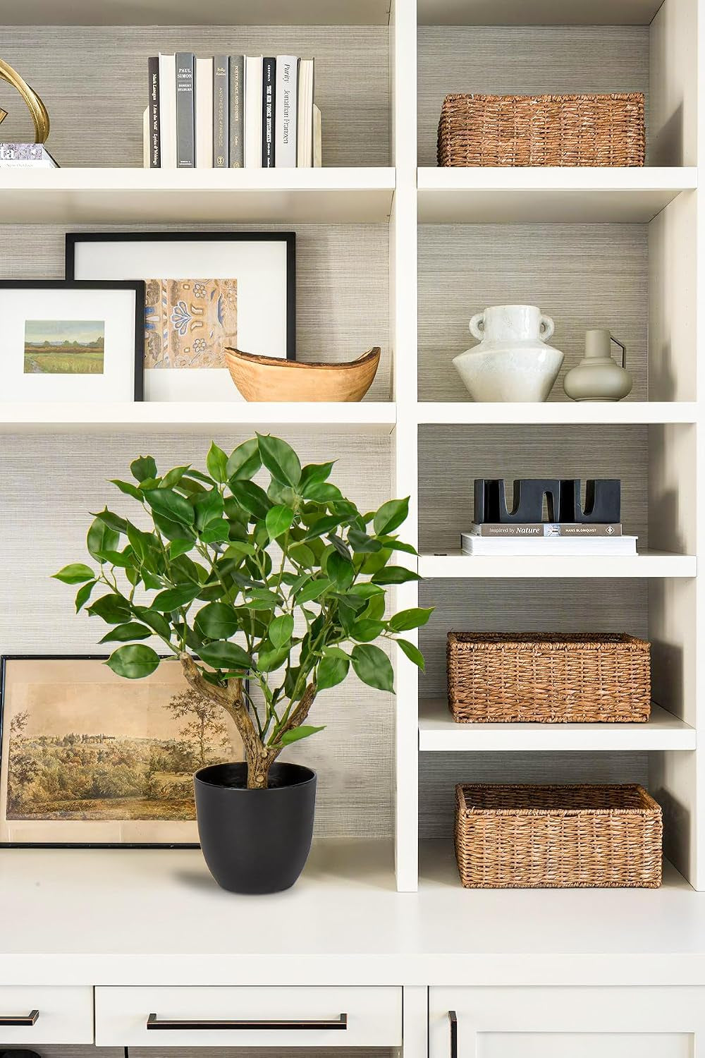 Briful 43CM Kunstpflanze Wie Echt Künstliche Ficus Pflanzen in Schwarzem Topf Dekopflanze Für Fensterbank Wohnzimmer Badezimmer Dekoration