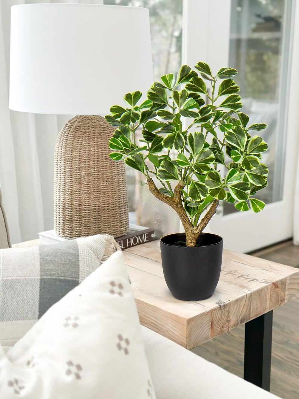 Briful 43CM Kunstpflanze Wie Echt Künstliche Ficus Pflanzen in Schwarzem Topf Dekopflanze Für Fensterbank Wohnzimmer Badezimmer Dekoration
