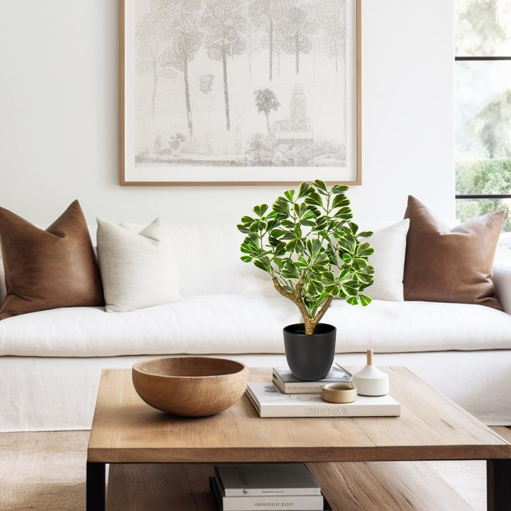 Briful 43CM Kunstpflanze Wie Echt Künstliche Ficus Pflanzen in Schwarzem Topf Dekopflanze Für Fensterbank Wohnzimmer Badezimmer Dekoration