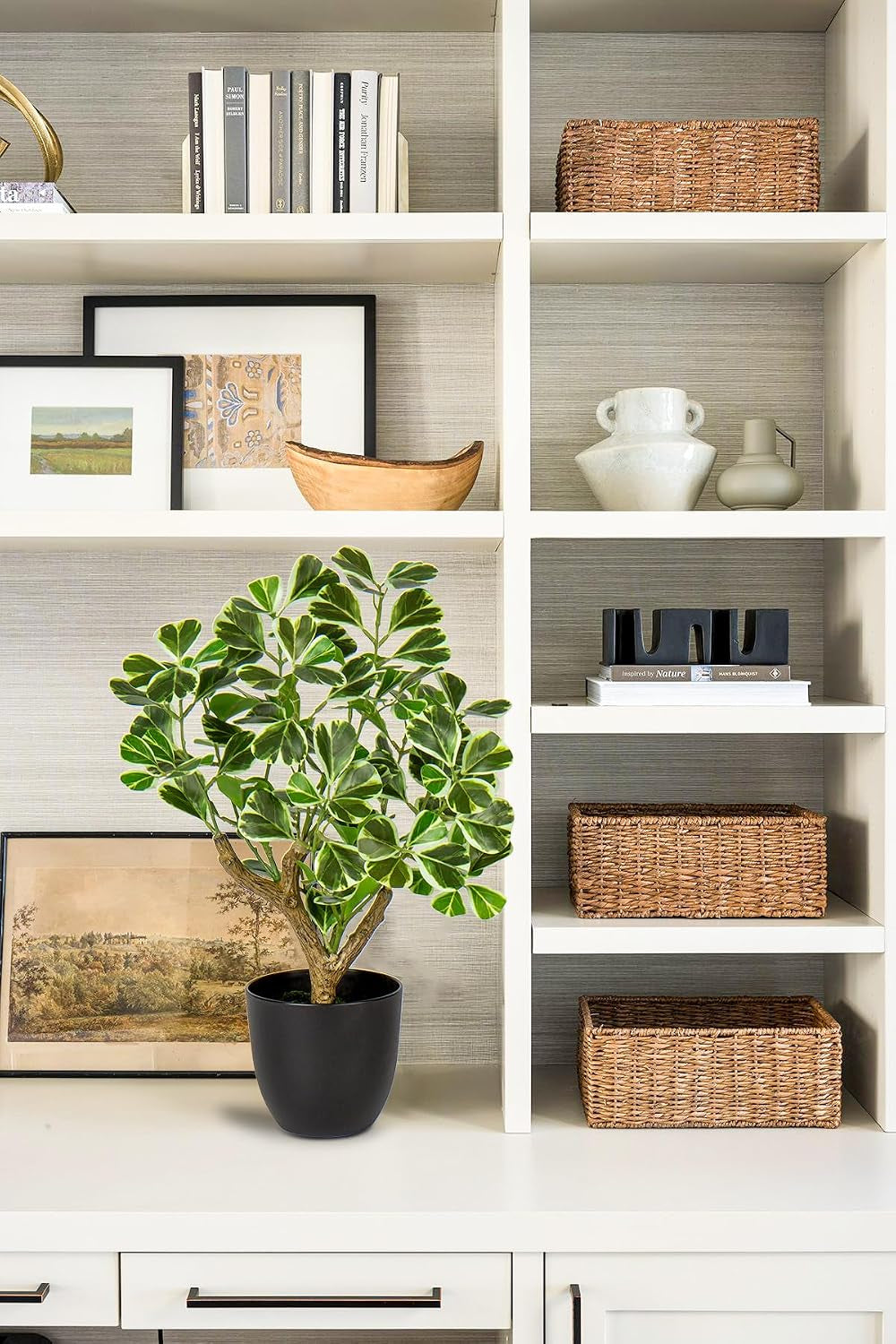 Briful 43CM Kunstpflanze Wie Echt Künstliche Ficus Pflanzen in Schwarzem Topf Dekopflanze Für Fensterbank Wohnzimmer Badezimmer Dekoration