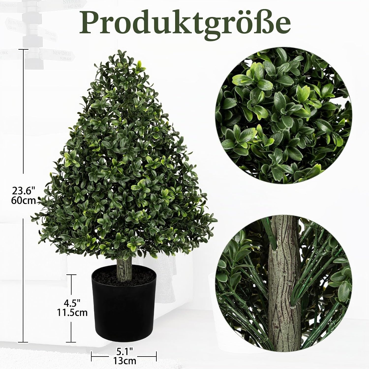 Oairse Künstlicher Buchsbaum Im Topf 60 Cm Kunstpflanze in Tränenform Kunstpflanze Wie Echt Für Wohnzimmer, Schlafzimmer, Büro, Eingangsbereich, Garten