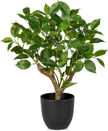 Briful 43CM Kunstpflanze Wie Echt Künstliche Ficus Pflanzen in Schwarzem Topf Dekopflanze Für Fensterbank Wohnzimmer Badezimmer Dekoration